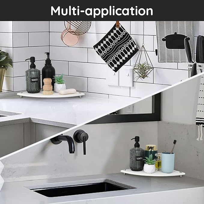 Segbeauty Fast Drying Corner Counter Shelf, 9.85in Instant Dry Corner Sink Organizer Diatomite Tray, Water Absorbent Tray for Bathroom Counter Decor, Side Countertop Organizer for Soap Dispenser
