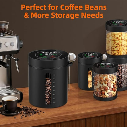 Automatic Vacuum Coffee Canister, 1.3L Coffee Container with Smart Pressure Sensor,LED Display,Window,Scoop Rechargeable Airtight Electric Coffee Bean Storage for Home Kitchen Ground Food Tea Storage