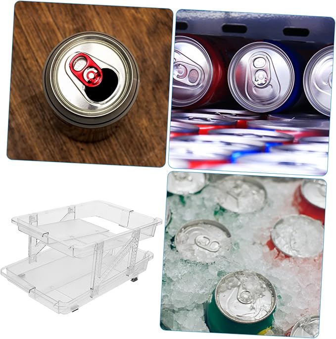 STOBAZA Rolling Soda Can Organizer Double-layer Telescopic Beverage Storage Rack for Fridge Easy Access Can Dispenser Versatile Drink Holder for Home and Office Design