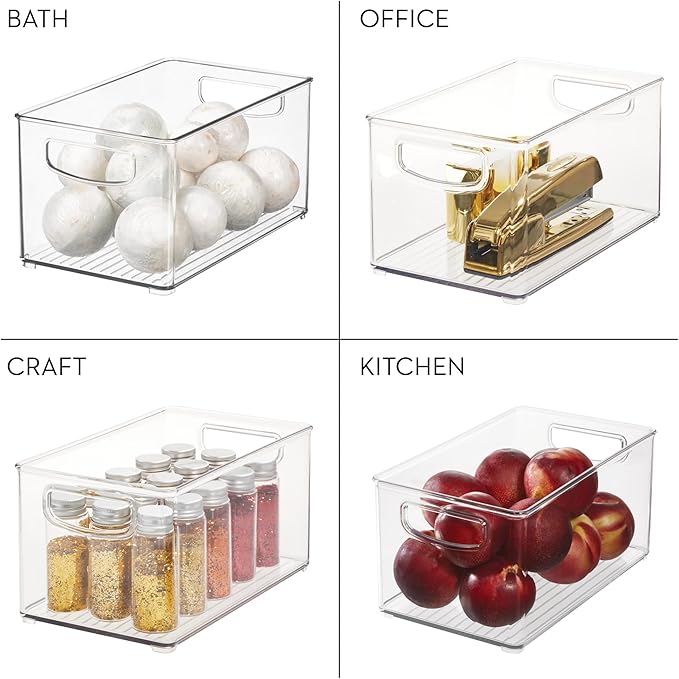 iDesign Stackable Pantry Bins with Handles, 2 Small Bins and 1 Medium Bin, 3 Pack, Clear, Made in USA