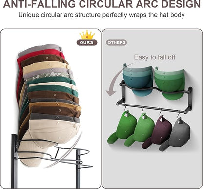 Hat Rack for 45 Baseball Caps with 10 Clips 3 Tier Hat Organizer for Wall Multi-functional Hat Hanger Metal Hat Holder at Closet Bedroom Entryway Gift for Men Boy Teen