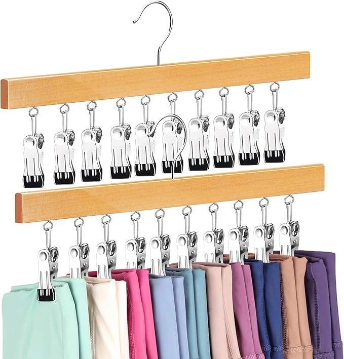 Legging Organizer for Closet, Pants Hangers with Clips Holds 20 Leggings, Jeans, Hats, Shorts, Socks, 360° Rotating Space Saving Hanging Clothes Organizer for Closet Organizers and Storage 2Pcs