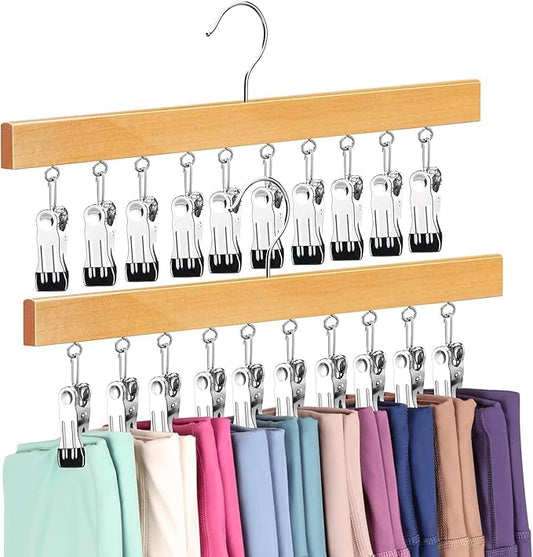 Legging Organizer for Closet, Pants Hangers with Clips Holds 20 Leggings, Jeans, Hats, Shorts, Socks, 360° Rotating Space Saving Hanging Clothes Organizer for Closet Organizers and Storage 2Pcs
