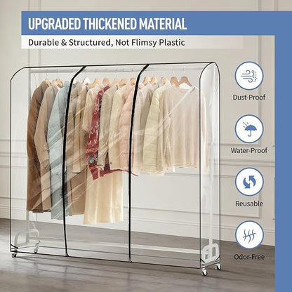 Clear Garment Rack Cover 75" L x 20" W x 60" H, Clothes Rack Cover with Reinforced Double Zippers, Waterproof PEVA Dustproof Protection – Cover Only, Rack Not Included