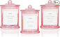 Ronasip 3 Pack Qtip Holder Dispenser, 16oz Bathroom Organizer and Storage Canisters, glass vanity organizer with lid - Home Decor, Room Decor Aesthetic (Pink)