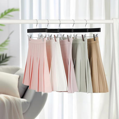 TOPIA HANGER Black Wood Pants Hangers, Wooden Skirt Short Jeans Trouser Hanger with Smooth Surface 360° Swivel Hook Anti Rust 2 Adjustable Clips, 20 Pack, CT10PB20