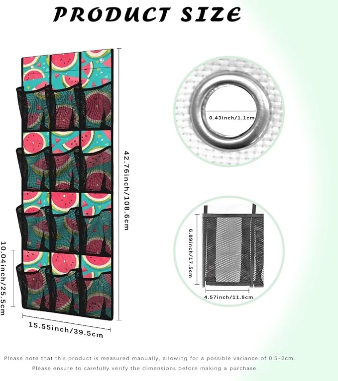 Watermelon Over the Door Shoe Organizer 12 Large Pockets Hanging Shoe Rack for Closet Organizers and Storage Sturdy Oxford Fabric Shoe Hanger