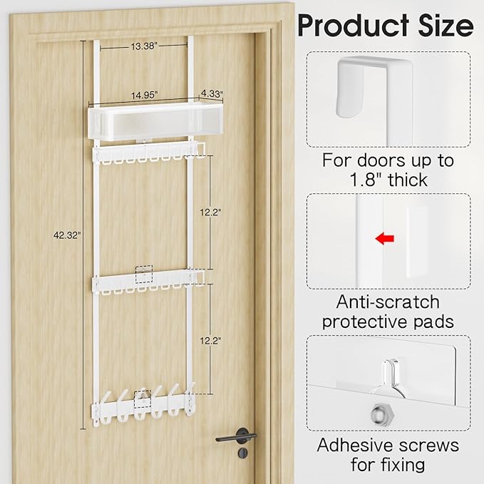 4 Tier Over Door Hat Organizer with Basket, Hat Holder Rack for Baseball Cap with 24 Hooks（2-Tier 9-Hook & 1-Tier 6-Hook）,Hat Hanger Storage Holds up to 24+ Caps for Door, Bedroom, Closet (White)