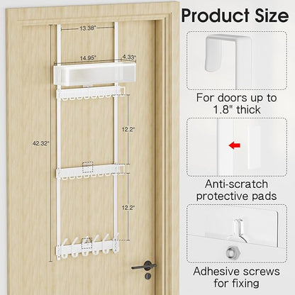4 Tier Over Door Hat Organizer with Basket, Hat Holder Rack for Baseball Cap with 24 Hooks（2-Tier 9-Hook & 1-Tier 6-Hook）,Hat Hanger Storage Holds up to 24+ Caps for Door, Bedroom, Closet (White)