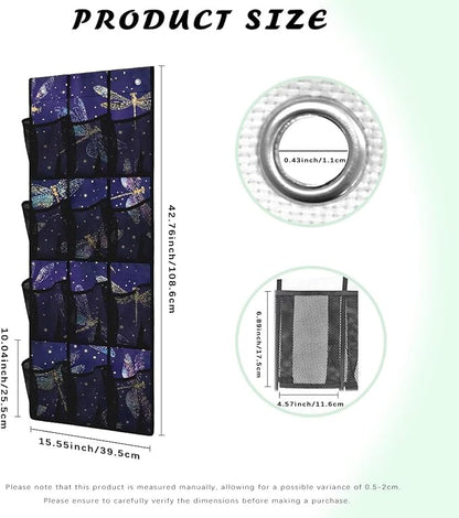 Glowing Dragonfly Over Door Hanging Organizer, 12 Glow-in-the-Dark Mesh Pockets for Night Visibility, Perfect for Dorm Room & Apartment Bathroom Storage
