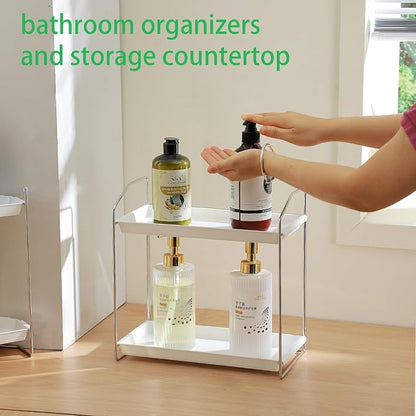 2 Tier Bathroom Organizer Countertop,Vanity Organizer,Tool-Less Installation Vanity Shelf Small Plastics Countertop Makeup Tray Skincare Perfume Organizers