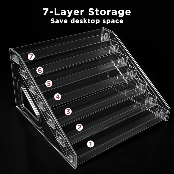 2 Pcs 7 Tiers Clear Essential Oils Nail Polish Organizer Acrylic Display Stands, Paint Organizer Rack, Acrylic Display Rack for Nail Polish, Sunglasses, Essential Oils, Eyeglasses and Makeup