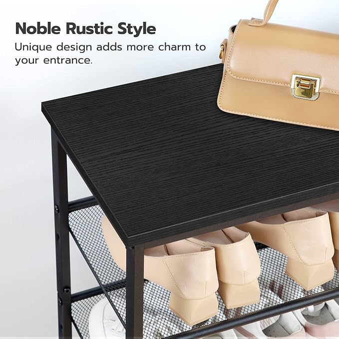 HOOBRO Shoe Rack for Entryway, 5-Tier Shoe Organizer with Adjustable Mesh Shelves, 12-16 Pairs of Shoes, Spacious Floor Mount, Metal, Industrial, Shoe Shelf for Closet, Black BB12XJ01