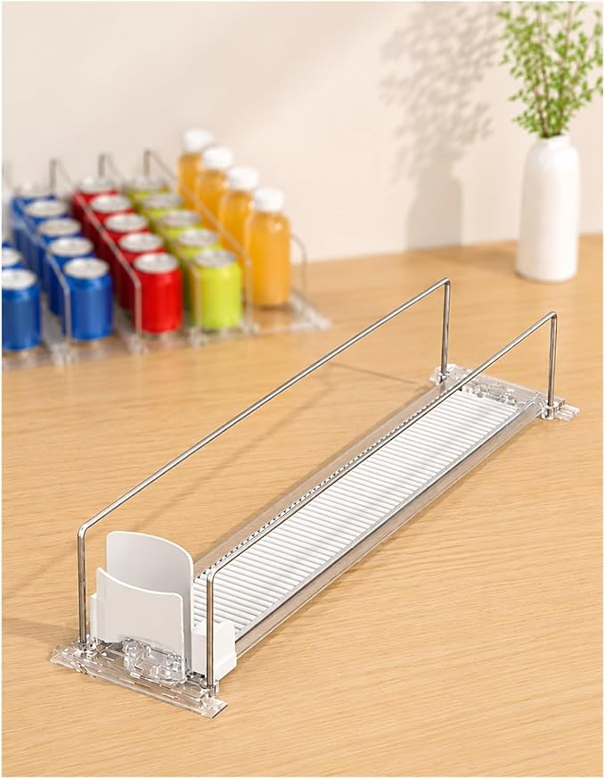 Can and Bottle Sliding Organizer Tray,Front-Fridge Self-Feed Beverage Rack for Kitchen,Pantry,Convenience Store,Retail Shelves(75-410 mm)
