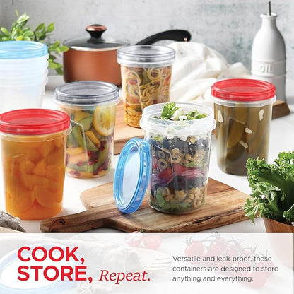 Tafura 15 Pack Leakproof Freezer Containers for Food with Twist Top Lids - 32 Oz BPA Free - Black/Blue/Red Lids