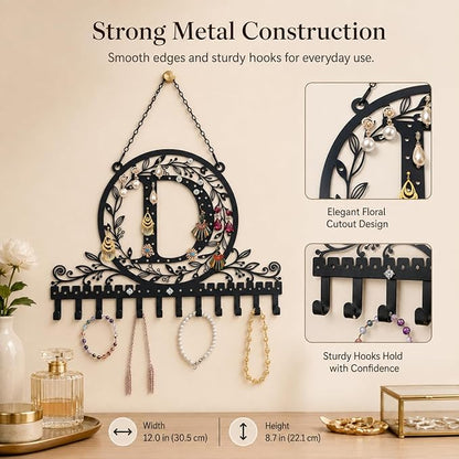 Wall-Mounted Metal Earring Holder Hanging Jewelry Organizer for Earrings and Necklaces Space-Saving Wall Display with Hooks for Jewelry Storage (jewelry stand D)