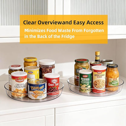 2 Pack Lazy Susan 10 inch Turntable for Spice Organization | Clear BPA-Free Plastic Rotating Organizer for Kitchen Cabinet, Pantry, Countertop, Fridge | 360-Degree Rotating Base