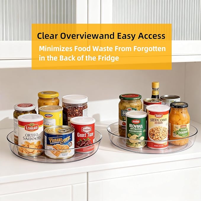 8 Pack Lazy Susan 10 inch Turntable for Spice Organization | Clear BPA-Free Plastic Rotating Organizer for Kitchen Cabinet, Pantry, Countertop, Fridge | 360-Degree Rotating Base