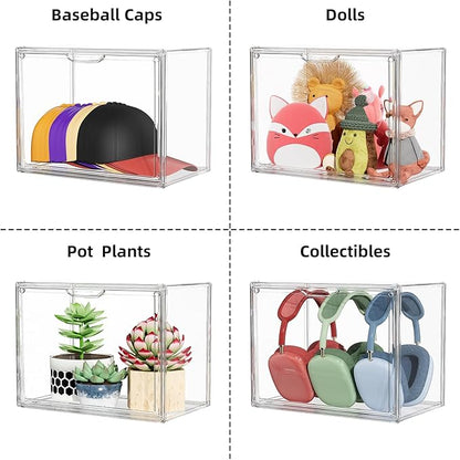 Clear Acrylic Display Case, Stackable Plastic Storage Bins with Lids, Large Display Box with Magnetic Lid Clear Storage Container Dustproof Showcase for Collectibles, Figures, 1 Pack