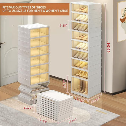 EHAMILY 9 Tier Foldable Shoe Rack Organizer for Closet 18-36Pairs Plastic Collapsible Shoe Racks Shelf Stackable Clear Folding Shoes Storage boxes for Small Spaces Narrow Shoe Storage Cabinet