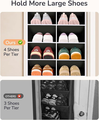 ULG Over The Door Shoe Organizer for Closet Fit 24-32 Pairs with Large Deep Pockets, Narrow Shoe Rack for Door Hanging Boots Storage, Black
