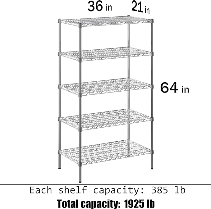21" Deep x 36" Wide x 64" Height Wire Shelving Kit | 5-Tier | NSF Commercial Storage Rack Unit