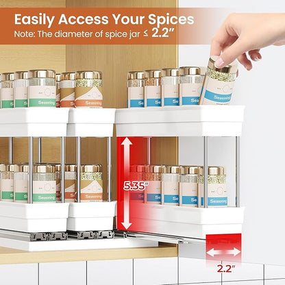 Mystozer Pull Out Spice Rack Organizer for Cabinet, Slide Out Spice Racks Organizer, Easy to Install Spice Cabinet Organizers, 2.3''Wx10.66''Dx8.11''H, 3 Packs-2 Tiers (White)