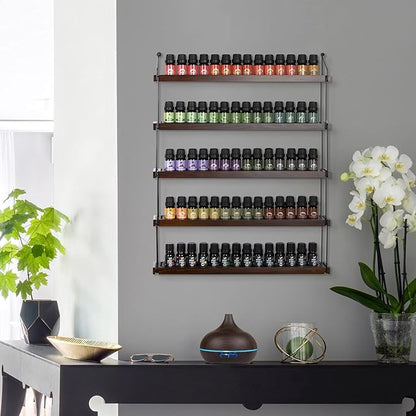 J JACKCUBE DESIGN Essential Oils Display Shelves Wall Mount Black Metal and Wood, Nail Polish Paint Holder Rack Organizer Holds 70 Bottles (5 Tier) : MK482A
