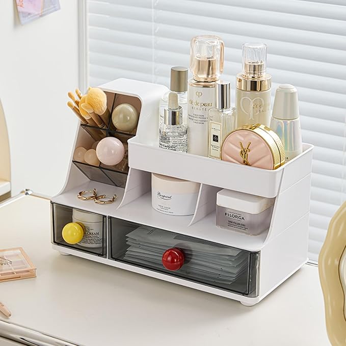 Makeup Organizer with Drawers for Vanity,Bathroom Countertop Organizer with Brushes Holder,Skincare Storage Organizer,Perfect Cosmetic Display Case for Your Beauty Essential