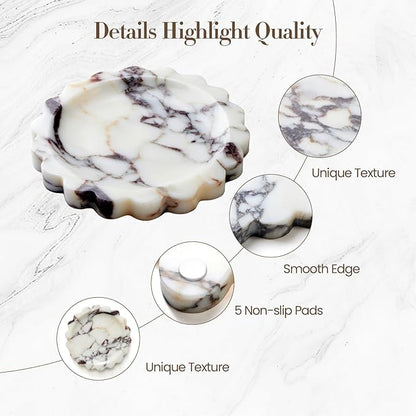 SAMAH Calacatta Viola Natural Marble Tray, Scalloped Bathroom Tray, Decorative Tray for Vanity, Dresser, Kitchen & Home Decor, Teacher Appreciation Gifts, House Warming Gifts New Home(Round)