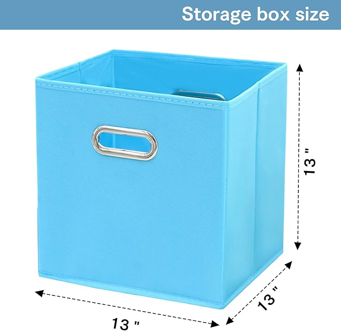Fabric Cubby Storage Bins - 13x13x13 Inches, Foldable Cube Organizer Bins with Dual Handles - Set of 6, Blue