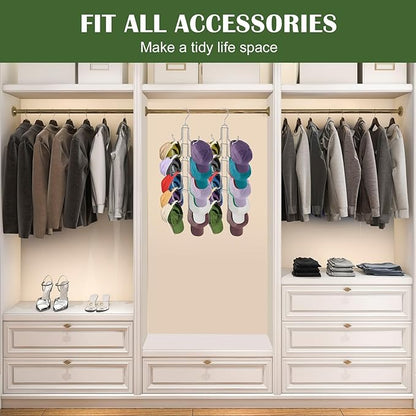 Hat Organizer for Closet, Rotatable Metal Caps Rack with 10 Large Hooks for Display, Holds Up to 40 Baseball Caps, Collapsible Hat Hanger for Closet, Dorm Room Organizers and Storage, White