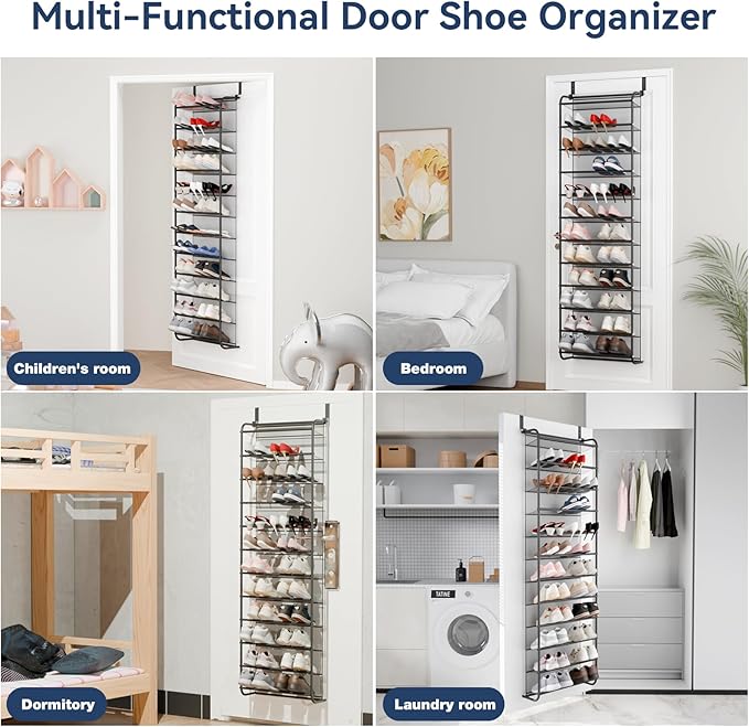 Whitmor 36 Pair Over the Door Shoe Organizer, 12 Tier Hanging Shoe Organizer, Heavy Duty Metal & Mesh Shoe Holder, Hanging Shoe Rack for Closet Storage, 74"L x 21.7"W x 7.5"H, Gunmetal Gray