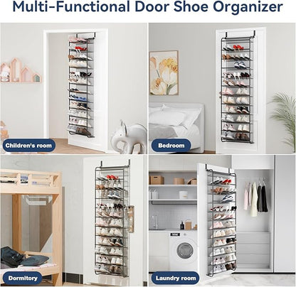 Whitmor 36 Pair Over the Door Shoe Organizer, 12 Tier Hanging Shoe Organizer, Heavy Duty Metal & Mesh Shoe Holder, Hanging Shoe Rack for Closet Storage, 74"L x 21.7"W x 7.5"H, Gunmetal Gray