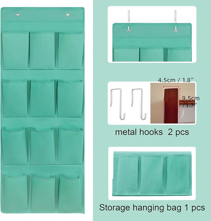 Over the Door Shoe Organizer, Hanging Shoe Rack Storage Holder with 12 Large Pockets for Closet Door, Men Women Kids Shoes, Cruise(Green