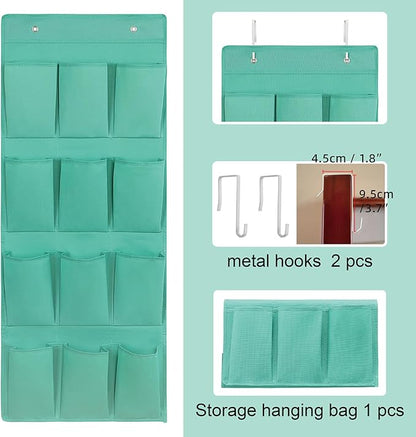 Over the Door Shoe Organizer, Hanging Shoe Rack Storage Holder with 12 Large Pockets for Closet Door, Men Women Kids Shoes, Cruise(Green