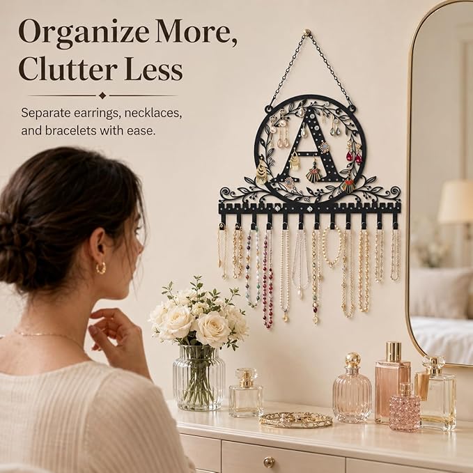 Wall-Mounted Metal Earring Holder Hanging Jewelry Organizer for Earrings and Necklaces Space-Saving Wall Display with Hooks for Jewelry Storage (jewelry stand A)