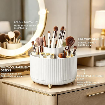 Makeup Brush Holder, Makeup Brush Organizer Countertop, Skincare Makeup Cosmetic Perfume Organizer Storage Box Case for Vanity Bathroom Countertop(White)
