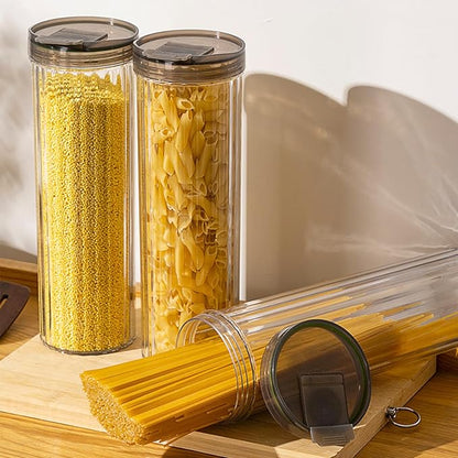 Clear Plastic Pasta Storage Container with Lid, Airtight Spaghetti Food Storage Box Noodle Canister Suit for Flour, Sugar, Black, Pasta, Noodle, Cereal