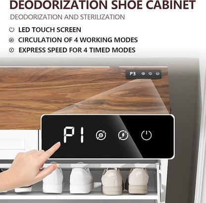 Shoe Storage Cabinet with Deodorizing Function, Farmhouse Narrow Hidden Shoe Rack Organizer Cabinet with 2 Flip Drawers & 2 Storage Drawers for Entryway, Hallway, Living Room, White