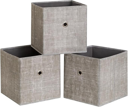 Foldable Storage Cubes Bins ,11 Inch Cloth Storage Cube Fabric Storage Box Cubes Organizer Baskets with Handles for Home Organizer Set of 3 (Cowboy Grey)
