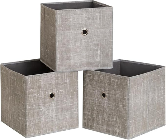 Foldable Storage Cubes Bins ,11 Inch Cloth Storage Cube Fabric Storage Box Cubes Organizer Baskets with Handles for Home Organizer Set of 3 (Cowboy Grey)
