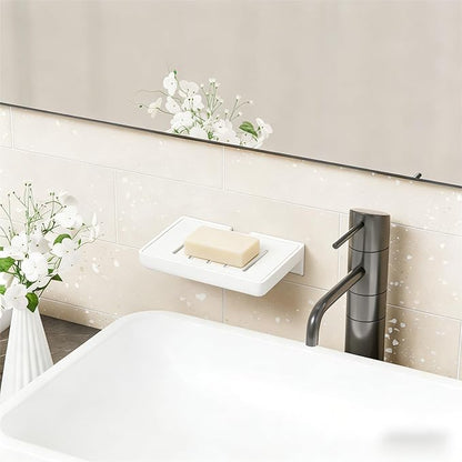 SUOXING 2 Pack Bar Soap Holder for Shower Wall,Self Draining Adhesive Soap Holder,Rustproof Wall Mounted Acrylic Shower Soap Rack & Caddy for Bathroom,Bath,Kitchen,No Drilling PlasticSoap Shelf,White