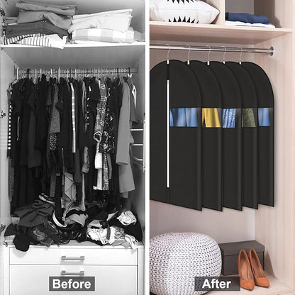 40" Garment Bag, Set of 5 Garment Bags for Hanging Clothes, Suit Garment Bag for Men, Suit Cover Bags with Clear Window for Storage Shirt, Jacket, Coat, Sweater, 5 Pack (Black)