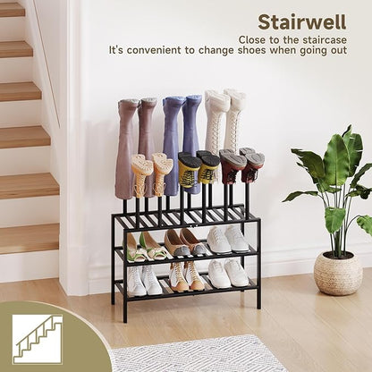 Boot Rack for Tall Boots Organizer,3-Tier Multiuse Shoe Rack and Boot Storage Rack,for Tall Boots,Sneakers,High-Heel (Black, 3-Tier)