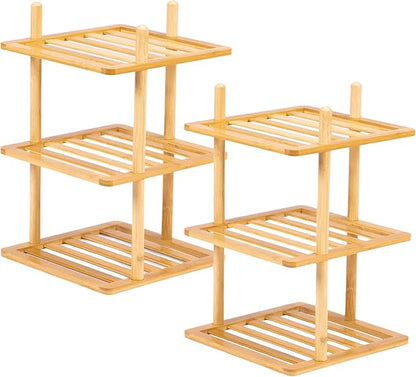 2Pc 3-Tier Vertical Shoe Rack - Tall Narrow Shoe Rack Organizer for Small Spaces,Bamboo Shoen Shelf for Entryway,Closet,Corner,Doorway,Skinny Shoe Shelf Space Saving Shoe Storage