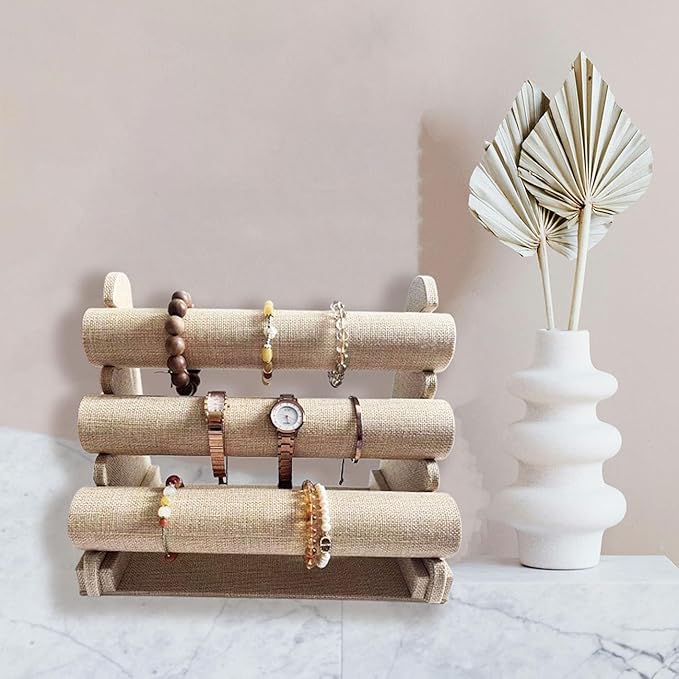 Flannelette Bracelet Display Stand,Jewelry Bracelet Necklace Rack Display Holder (linen)