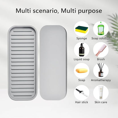 Silicone Sponge Holder 2 Pack, Dish Soap Holder for Kitchen Counter, Waterproof Sponge Soap Tray for Kitchen Sink Bathroom, Multipurpose Sink Caddy Organizer for Soap Dispenser Light Grey