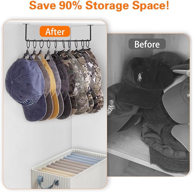 Viklluyr Hat Rack for Baseball Cap Hat Storage with 20 Hooks - Modern Metal Hat Organizer Wall Mounted Caps Hanger Set of 2 for Closet Door Bedroom Entryway Laundry