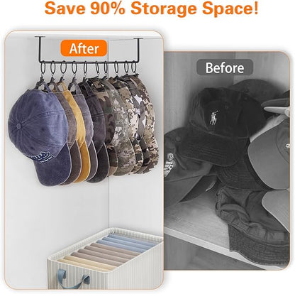 Viklluyr Hat Rack for Baseball Cap Hat Storage with 20 Hooks - Modern Metal Hat Organizer Wall Mounted Caps Hanger Set of 2 for Closet Door Bedroom Entryway Laundry